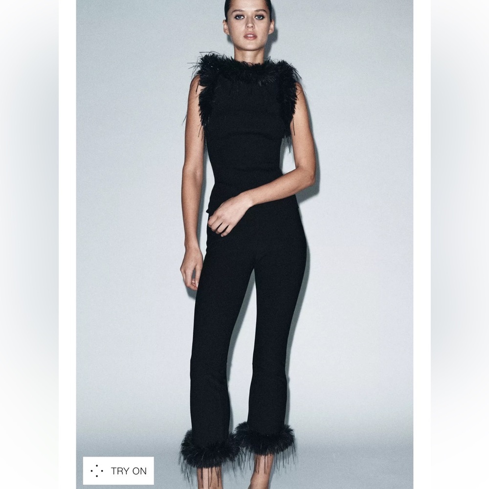 Zara Flared Pants with Faux Fur Hem
